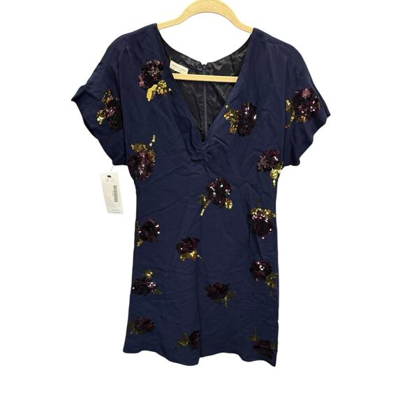 Dries Van Noten Navy Sequin Floral Viscose Mini Dress 36 US 4 Zip Back Party - Picture 5 of 12
